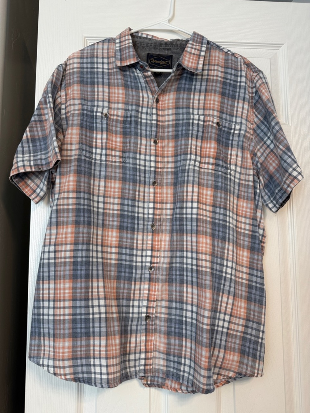 Short-Sleeve Plaid Button-Down Shirt by Tommy Bahama — Blue & Orange